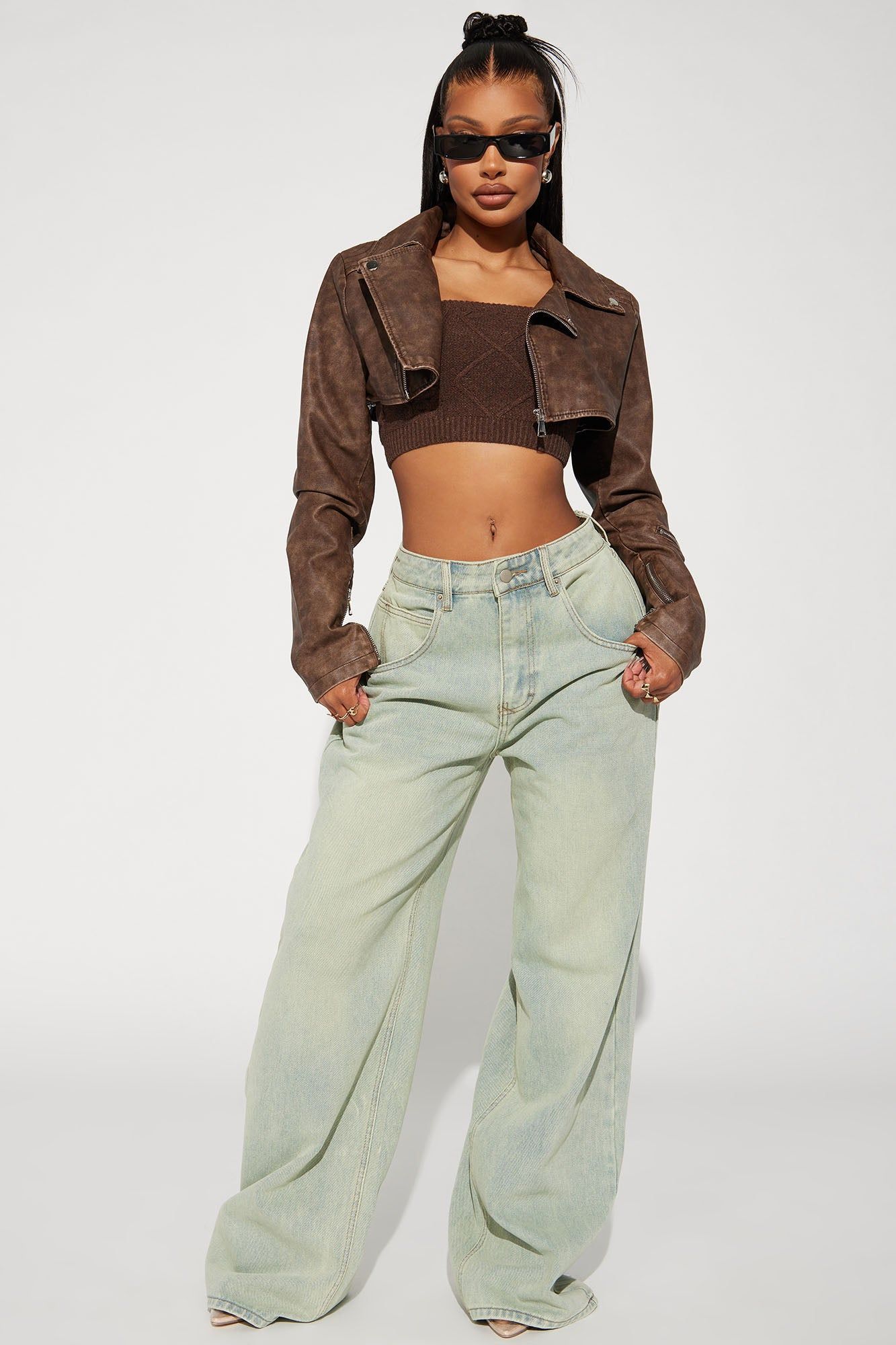 Ria Washed Faux Leather Crop Moto Jacket - Brown sold by Fashion Nova product image thumbnail 2