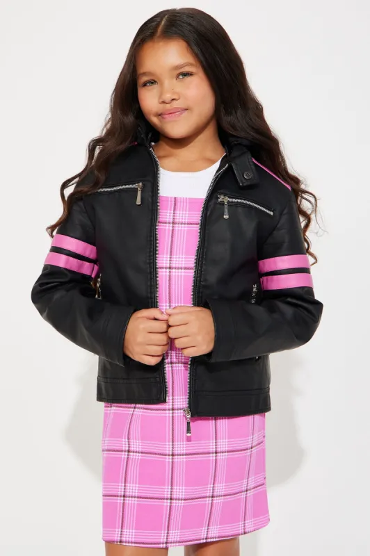 Mini With Intention Faux Leather Jacket - Black/Pink sold by Fashion Nova