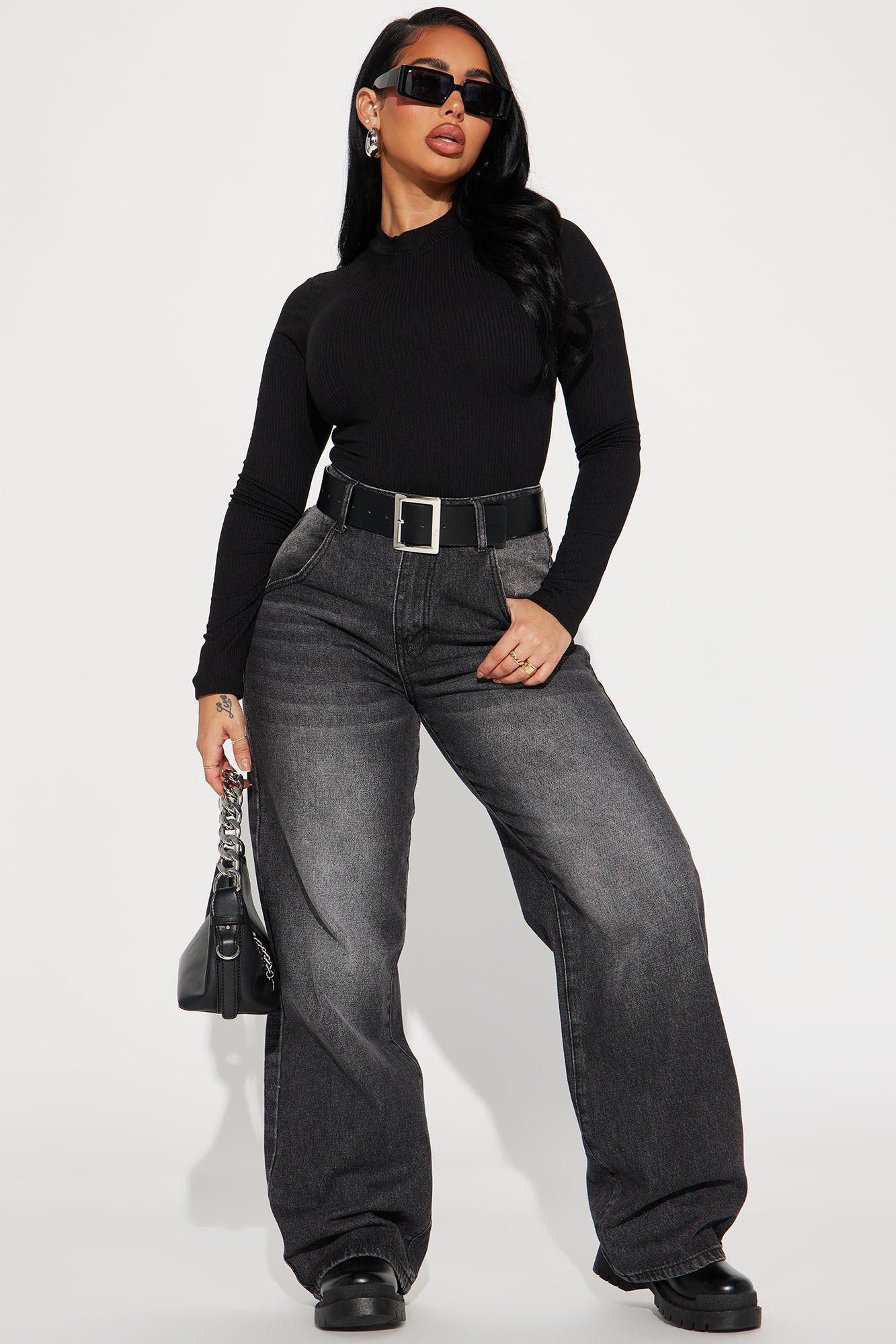 Gina Ribbed Long Sleeve Bodysuit - Black sold by Fashion Nova product image thumbnail 2