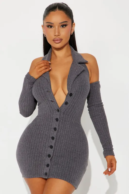 Bisou Bisou Sweater Micro Mini Dress Set - Charcoal sold by Fashion Nova