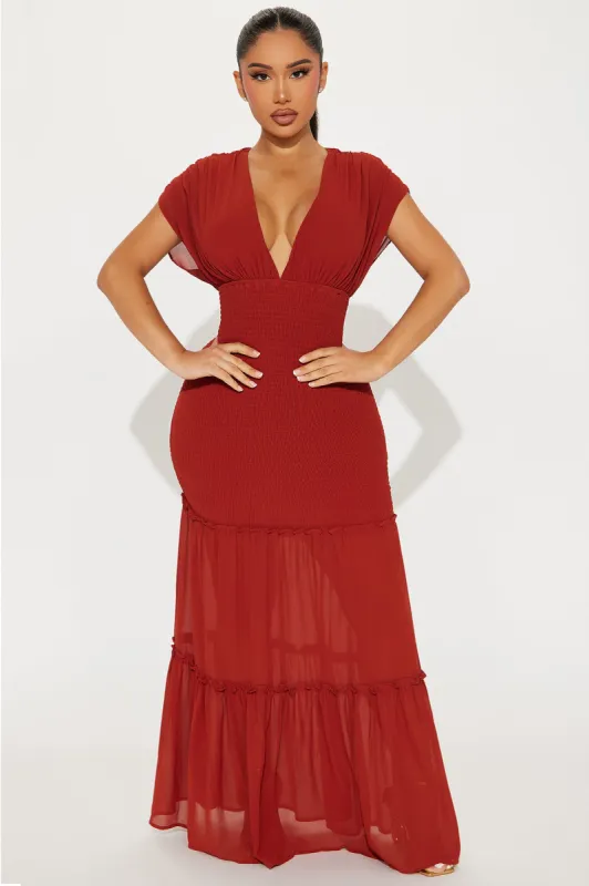 Sienna Chiffon Maxi Dress - Rust sold by Fashion Nova
