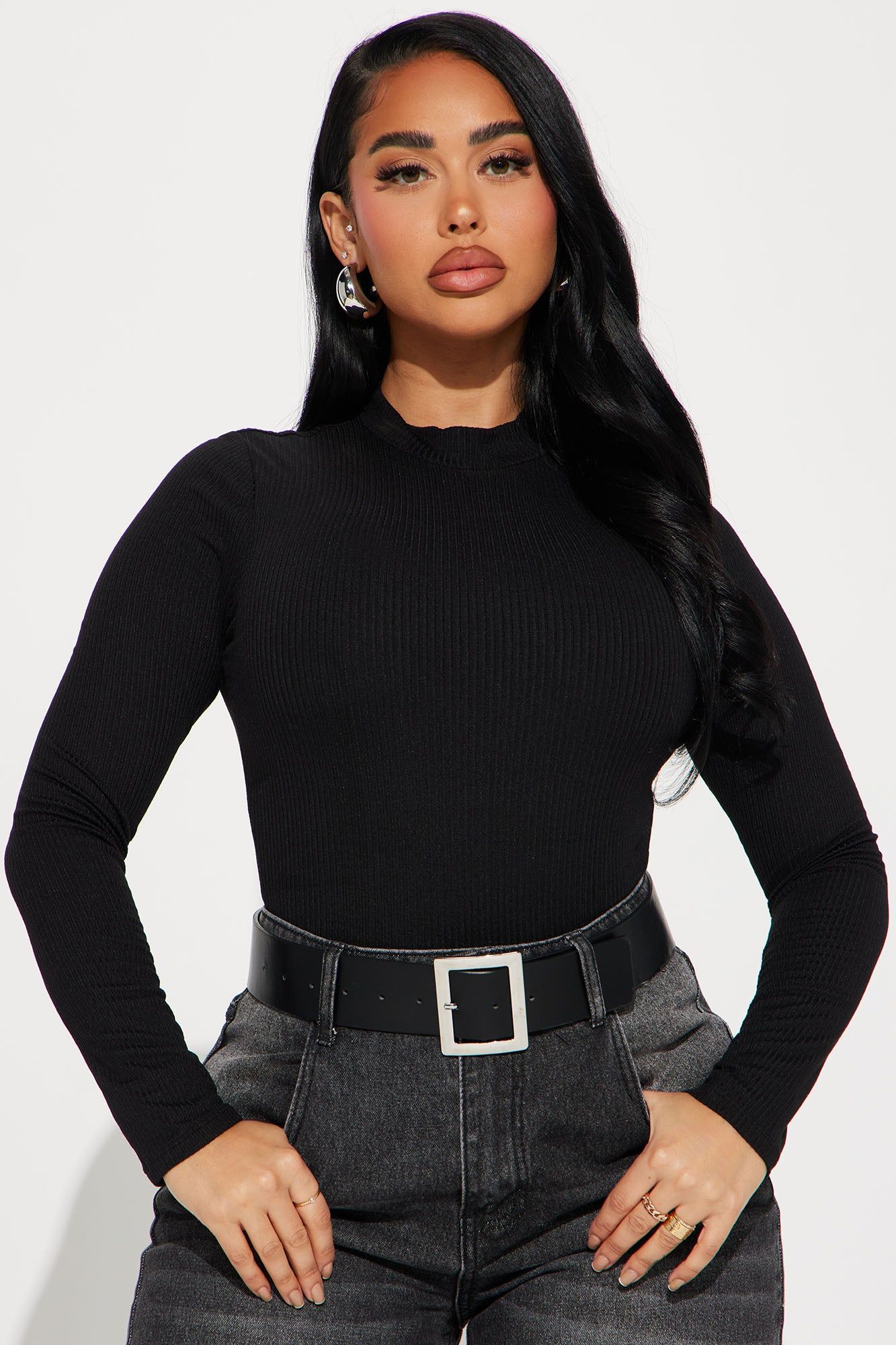 Gina Ribbed Long Sleeve Bodysuit - Black sold by Fashion Nova product image thumbnail 3