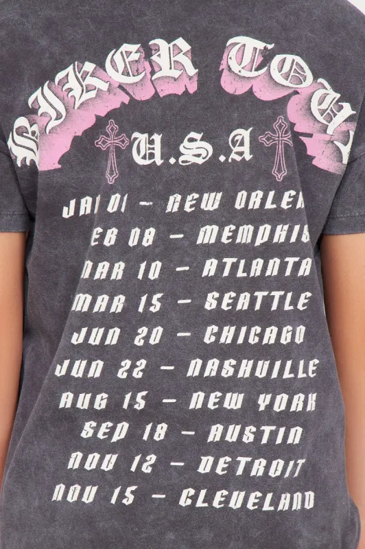 Mini Biker Tour Short Sleeve Tee - Charcoal made by Fashion Nova