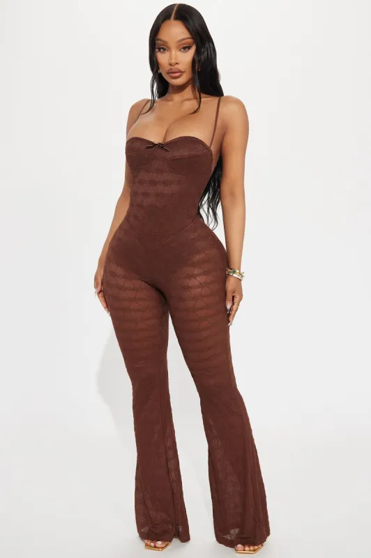 Valentina Lace Jumpsuit - Chocolate sold by Fashion Nova