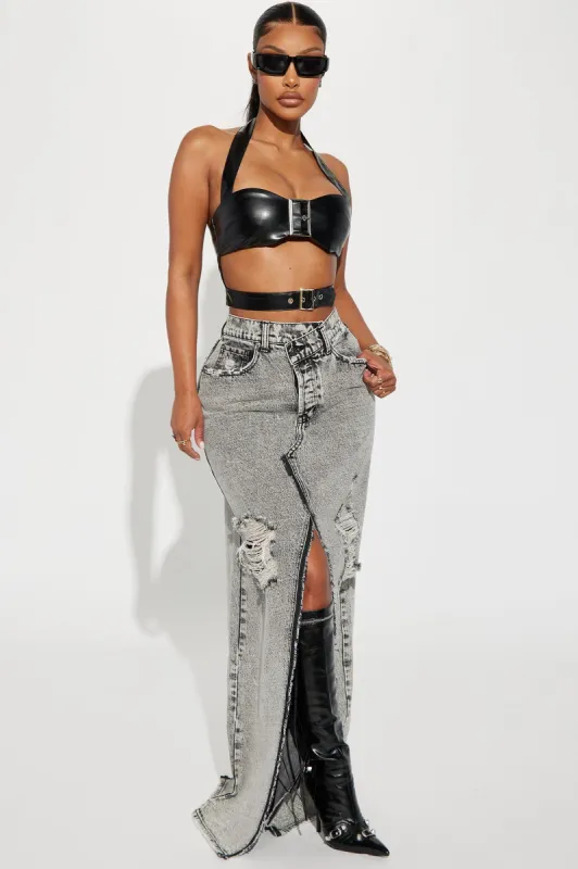 On My Mind Denim Maxi Skirt - Black Wash sold by Fashion Nova