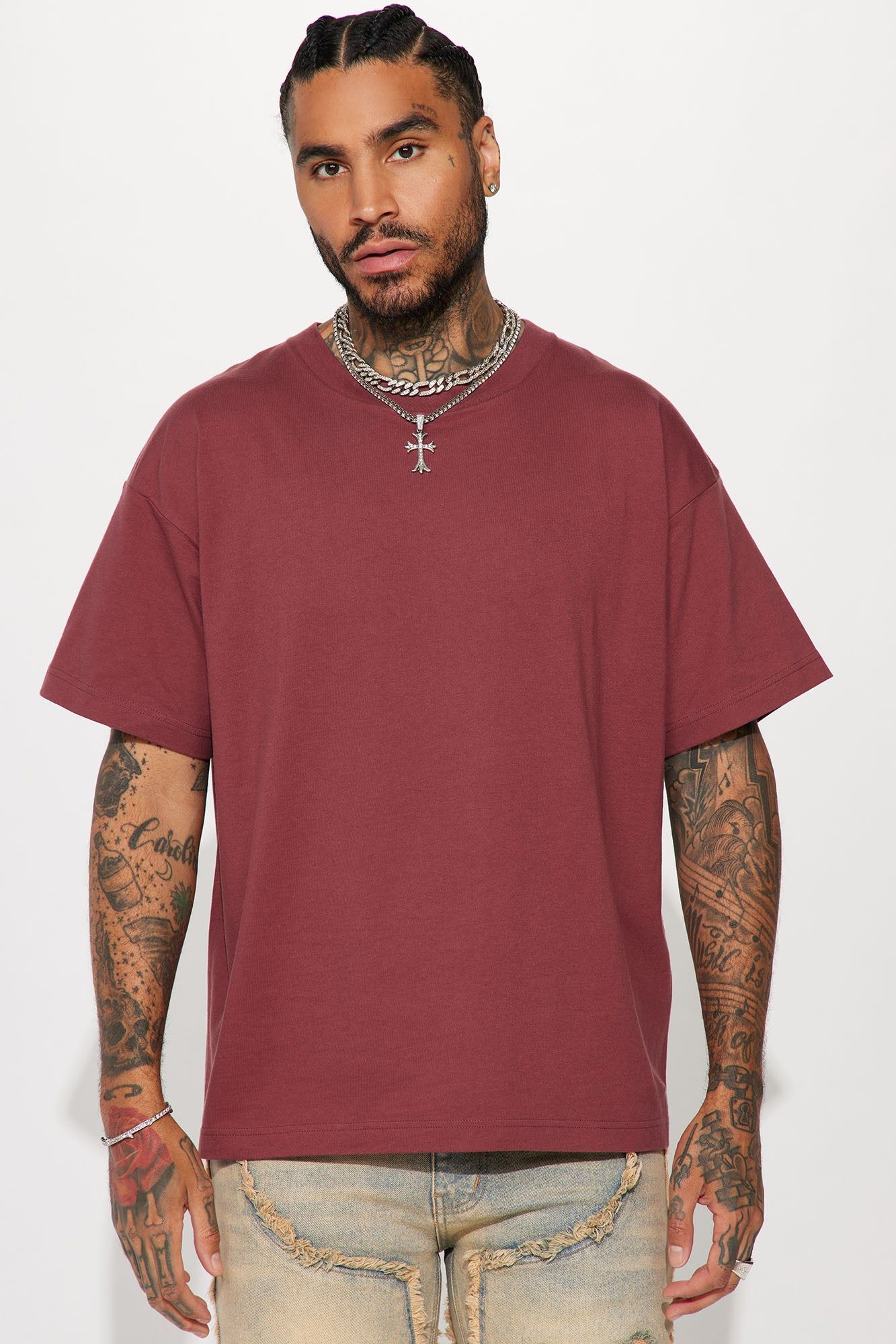 Essential Oversize Short Sleeve Tee - Burgundy sold by Fashion Nova
