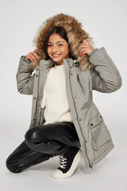 Mini Cold News Puffer Jacket - Olive sold by Fashion Nova