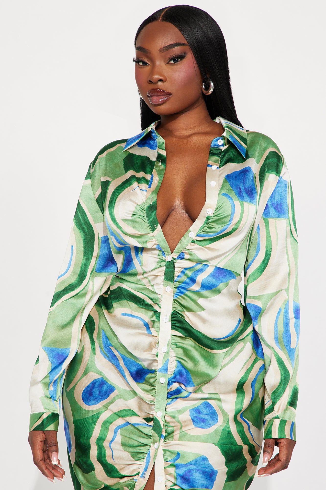 Abstract Satin Midi Dress - Green/combo sold by Fashion Nova product image thumbnail 5