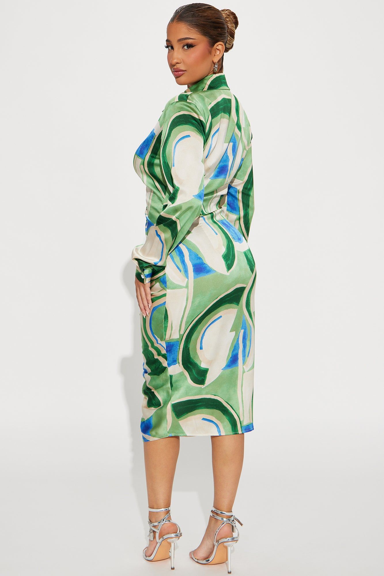 Abstract Satin Midi Dress - Green/combo sold by Fashion Nova product image thumbnail 3