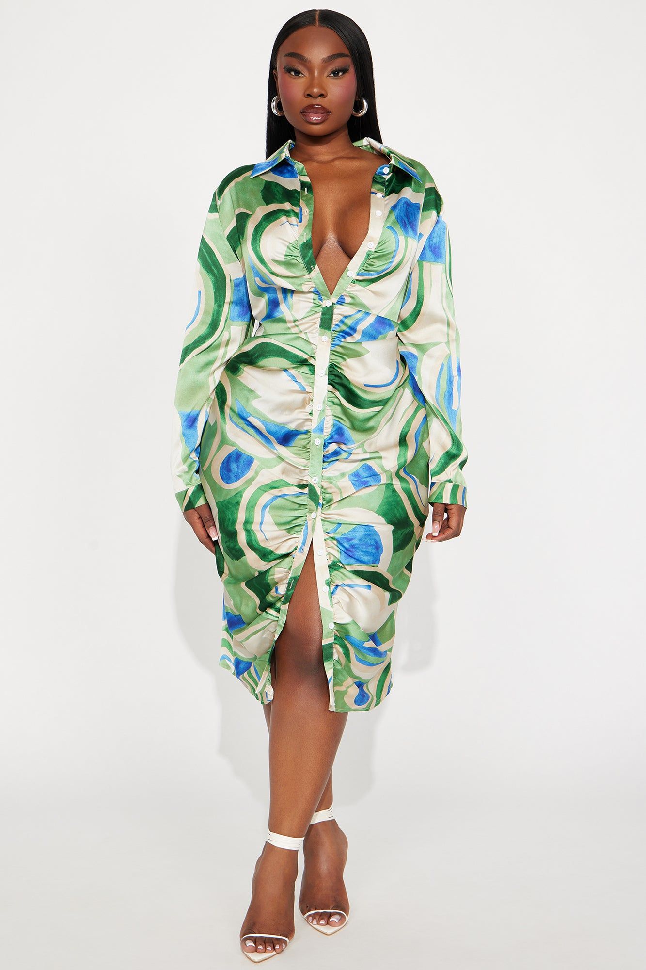 Abstract Satin Midi Dress - Green/combo sold by Fashion Nova product image thumbnail 4