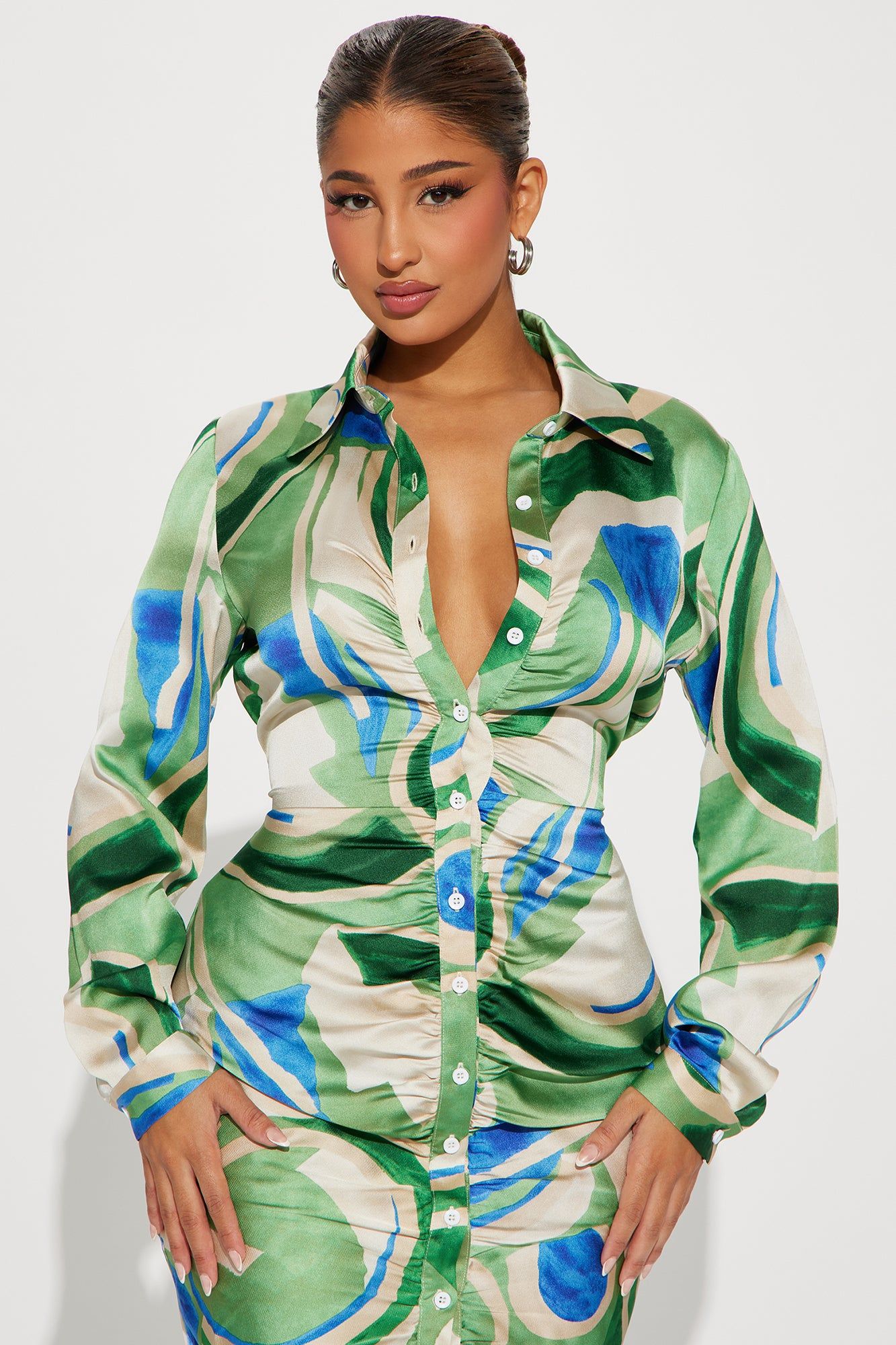 Abstract Satin Midi Dress - Green/combo sold by Fashion Nova product image thumbnail 2