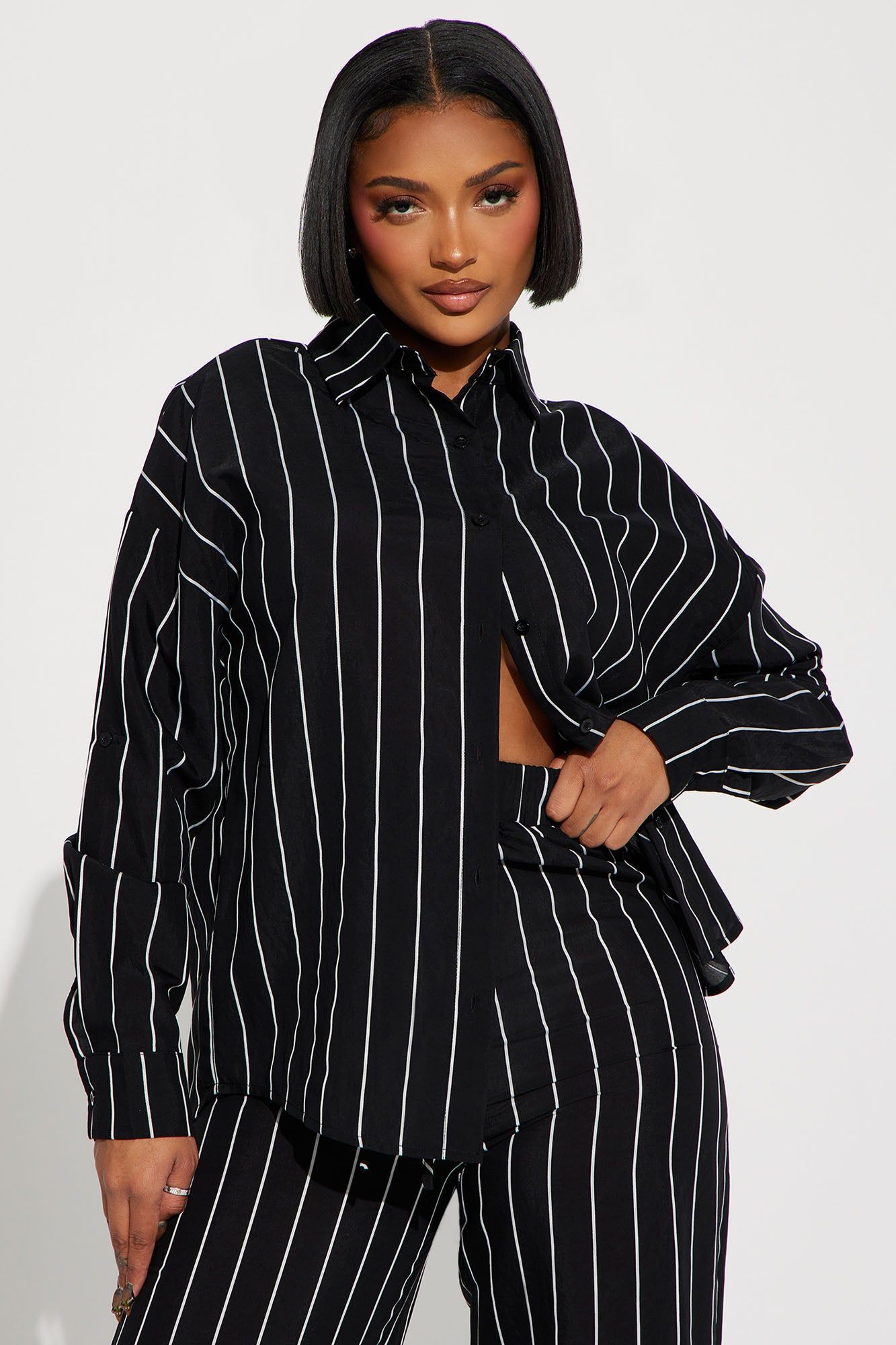 Don't Tempt Me Striped Pant Set - Black/White sold by Fashion Nova product image thumbnail 2