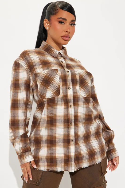 Seasons Change Plaid Shirt - Brown/combo sold by Fashion Nova