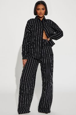 Don't Tempt Me Striped Pant Set - Black/White sold by Fashion Nova