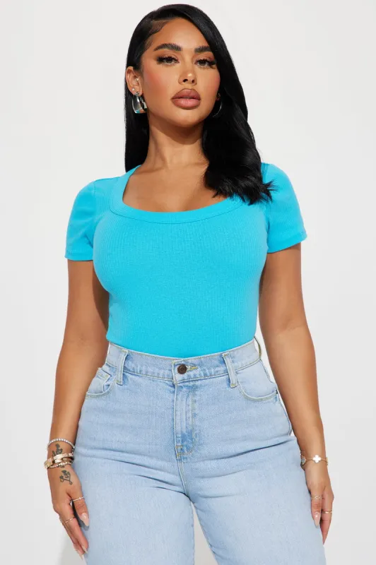 Kourtney Ribbed Baby Tee - Aqua sold by Fashion Nova