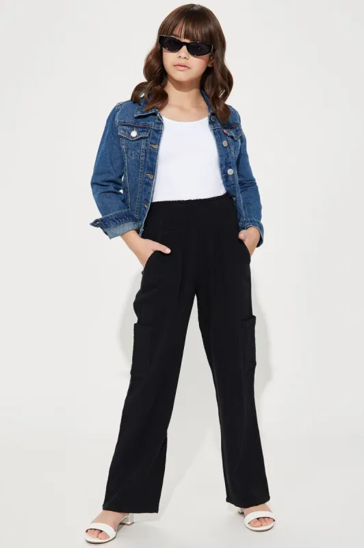 Mini Meadow High Rise Wide Leg Washed Gauze Pant - Black sold by Fashion Nova