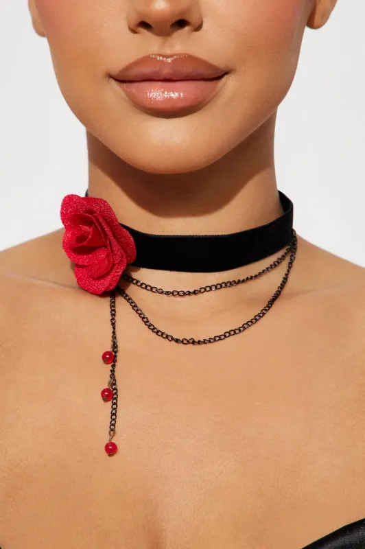 Rose Garden Choker Necklace - Black/Red sold by Fashion Nova