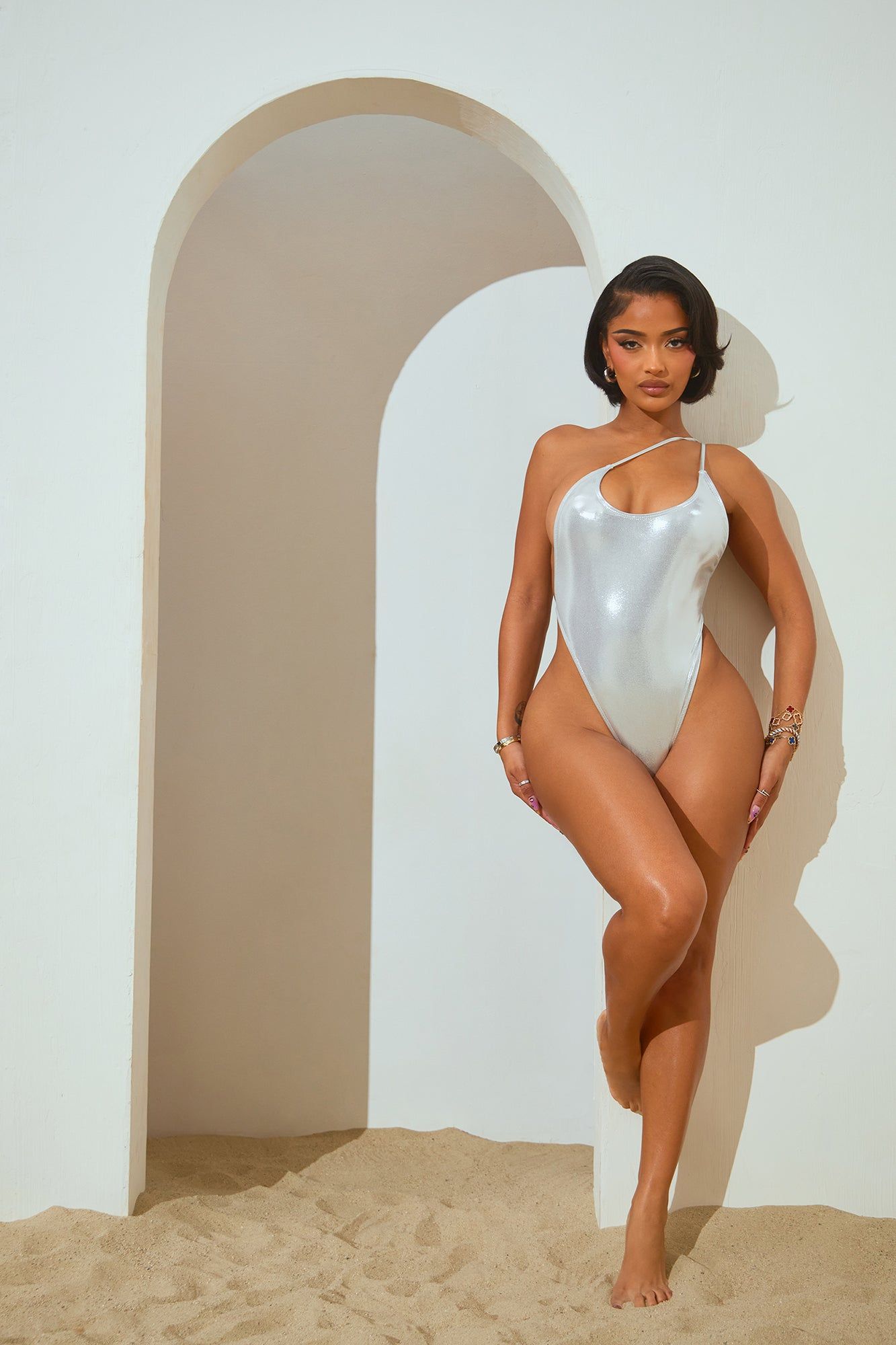 Miami Mami Metallic 1 Piece Swimsuit - Silver sold by Fashion Nova product image thumbnail 2