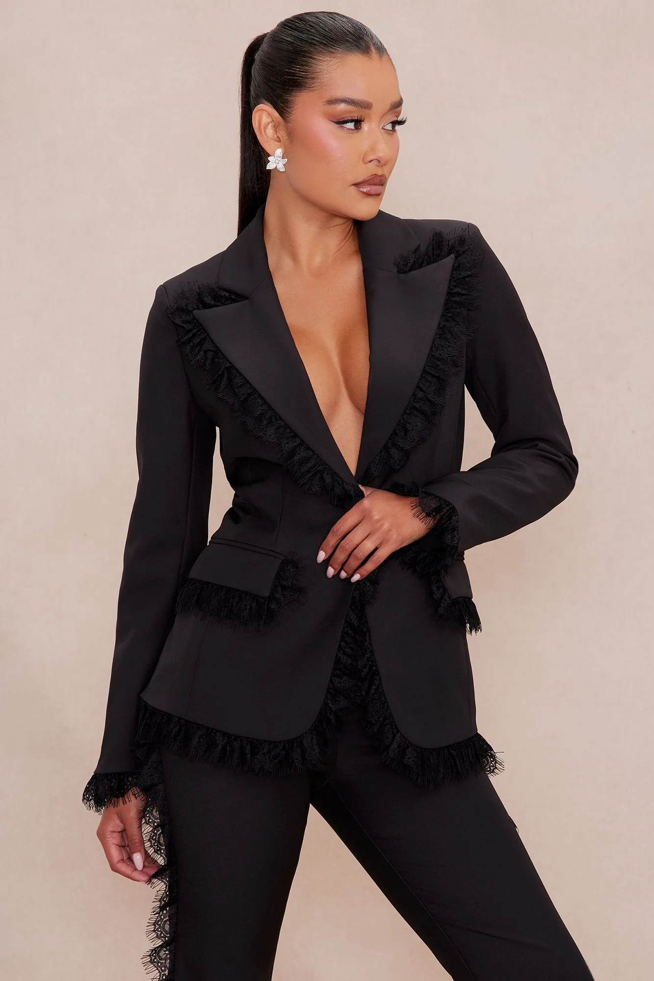 Natalie Lace Trim Blazer Suit Set - Black sold by Fashion Nova product image thumbnail 2