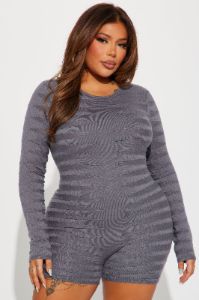 Skip The Line Sweater Romper - Grey sold by Fashion Nova