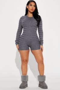 Skip The Line Sweater Romper - Grey sold by Fashion Nova