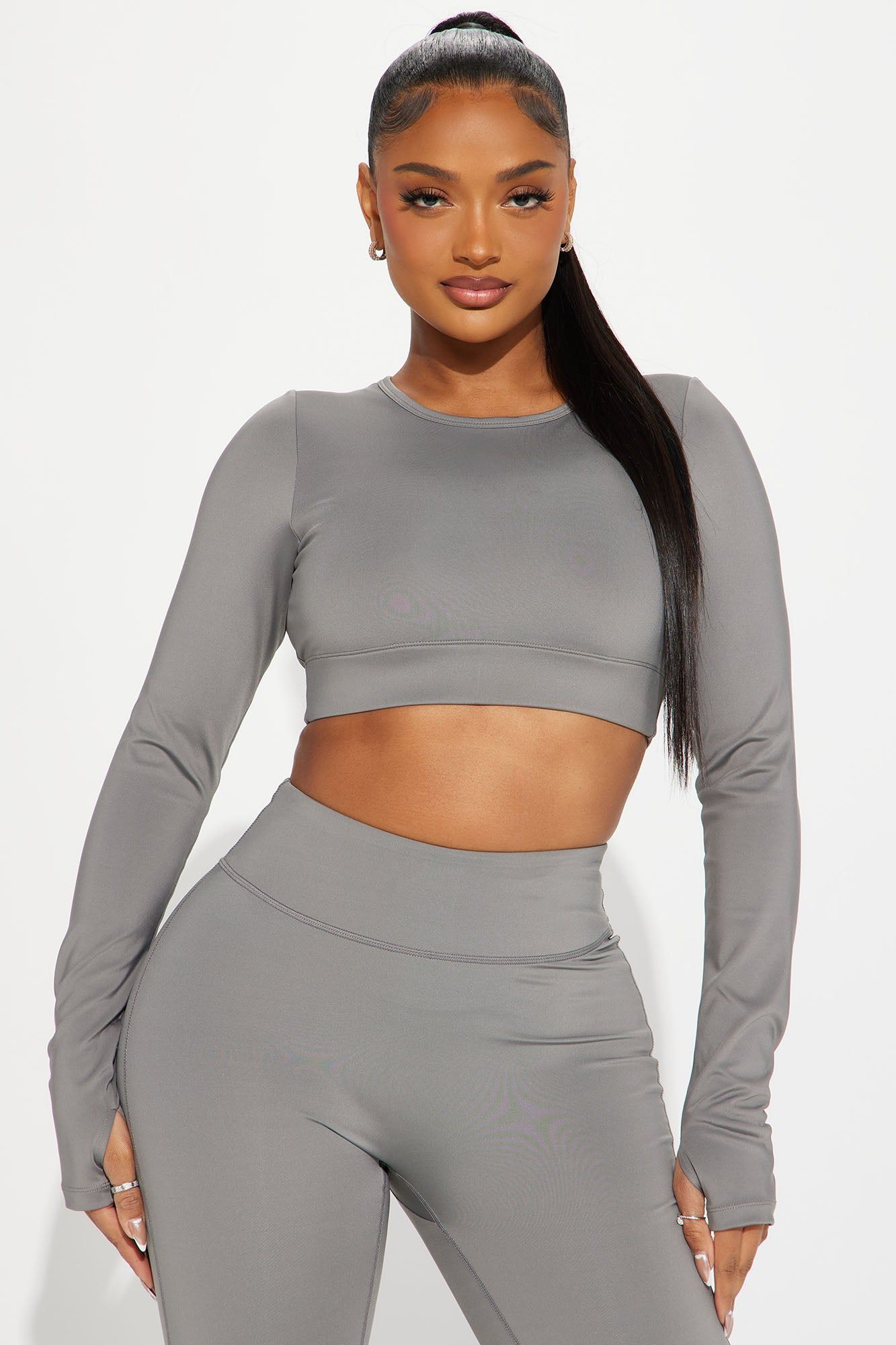 Claudia Elevate Long Sleeve Active Top - Charcoal sold by Fashion Nova