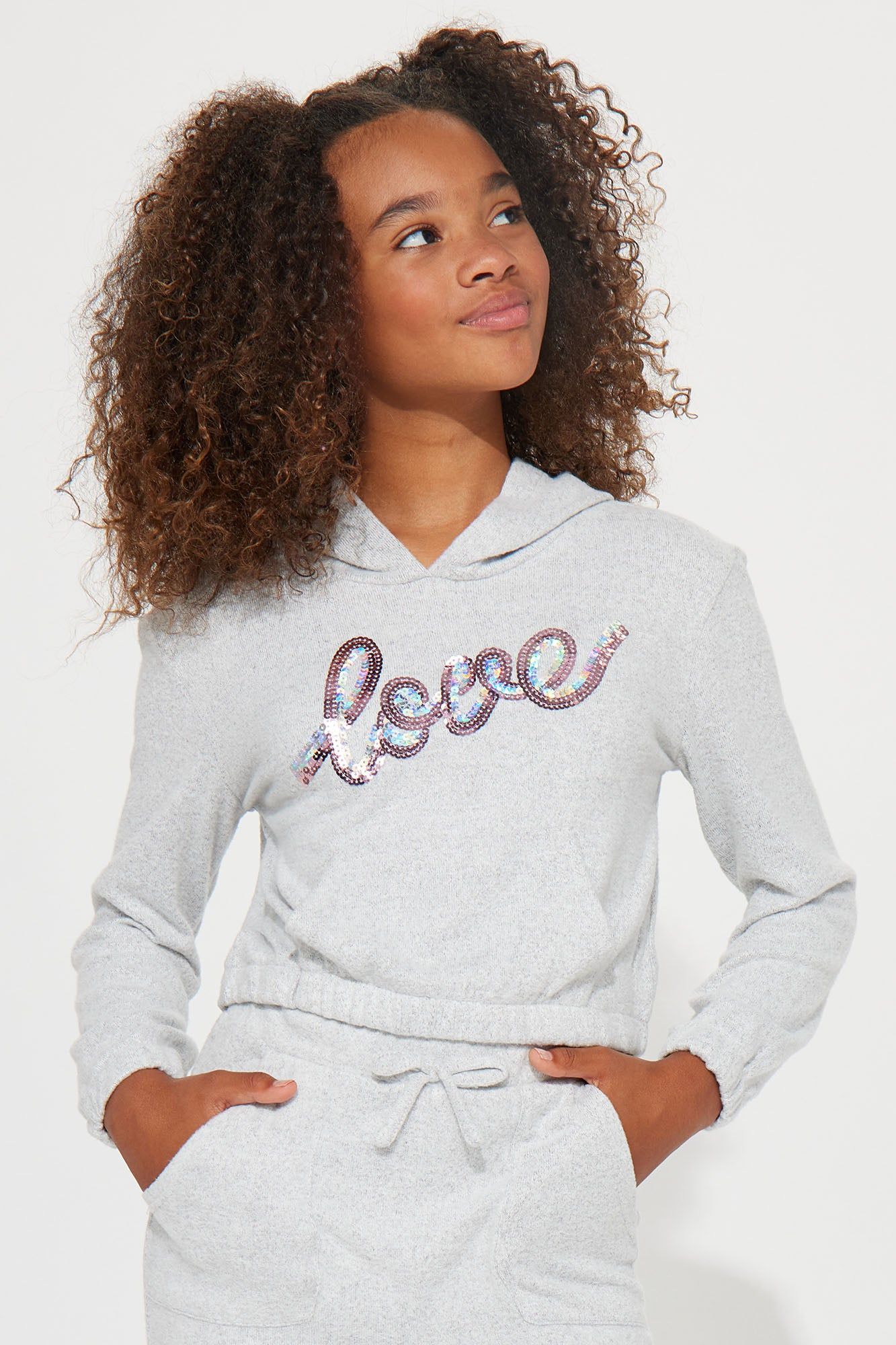 Mini Sparkly Love 2 Piece Jogger Set - Heather Grey sold by Fashion Nova product image thumbnail 2