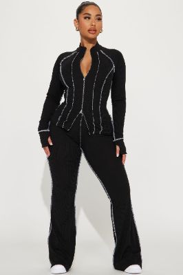 Carlie Ribbed Pant Set - Black sold by Fashion Nova