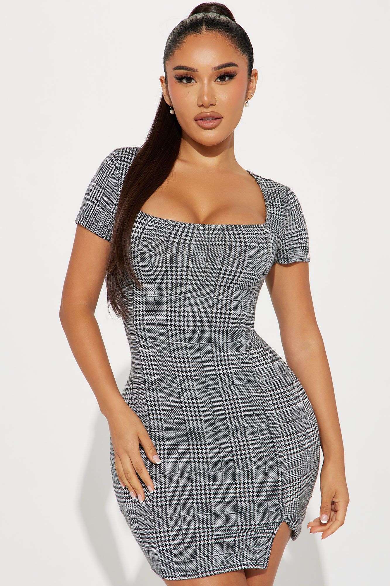 Clara Plaid Mini Dress - White/Black sold by Fashion Nova
