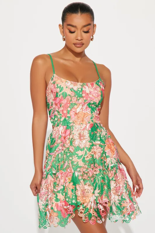 Day In Milan Mini Dress - Green/combo sold by Fashion Nova