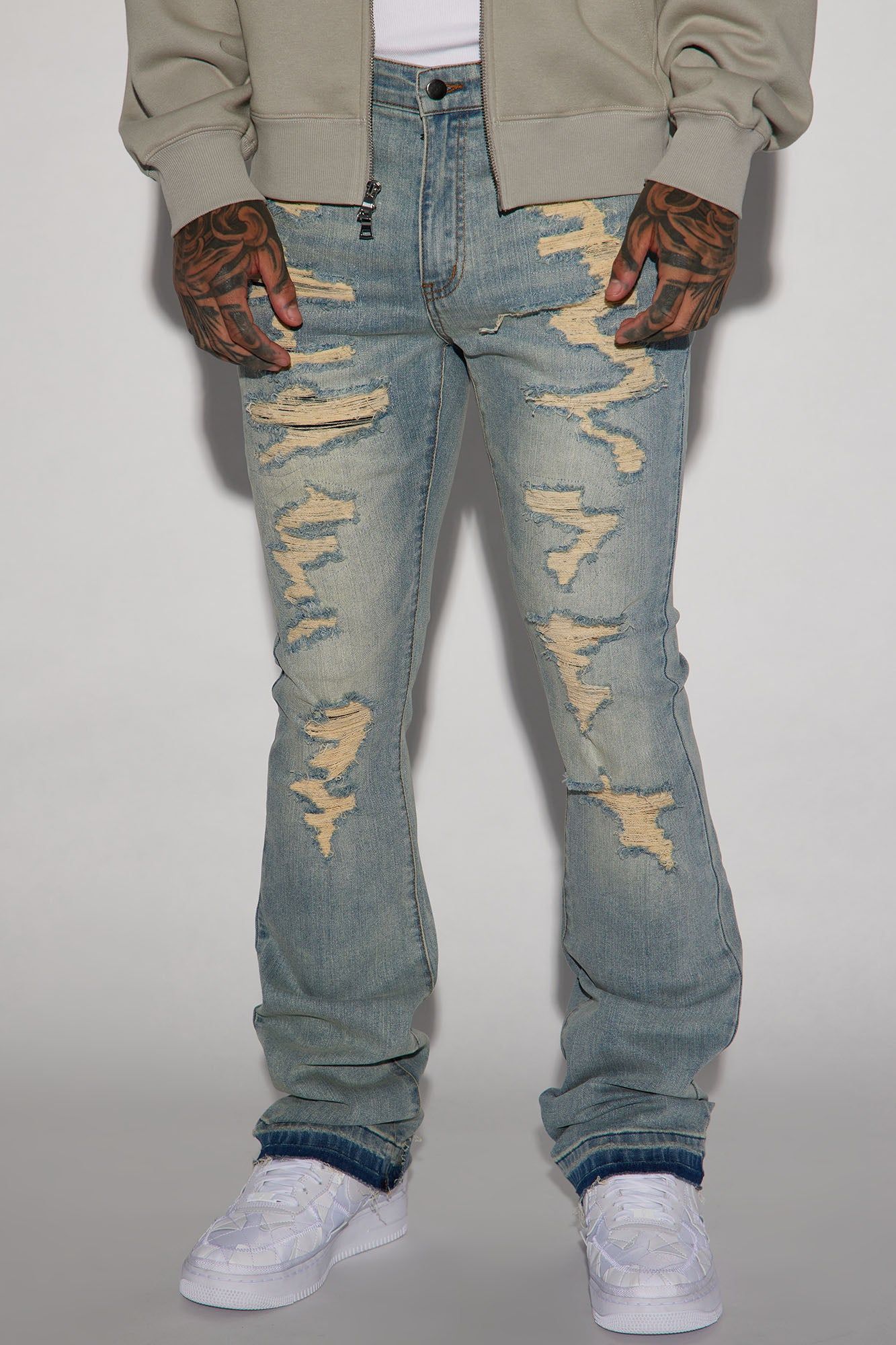 Anytime Stacked Skinny Flare Jeans - Vintage Blue Wash sold by Fashion Nova