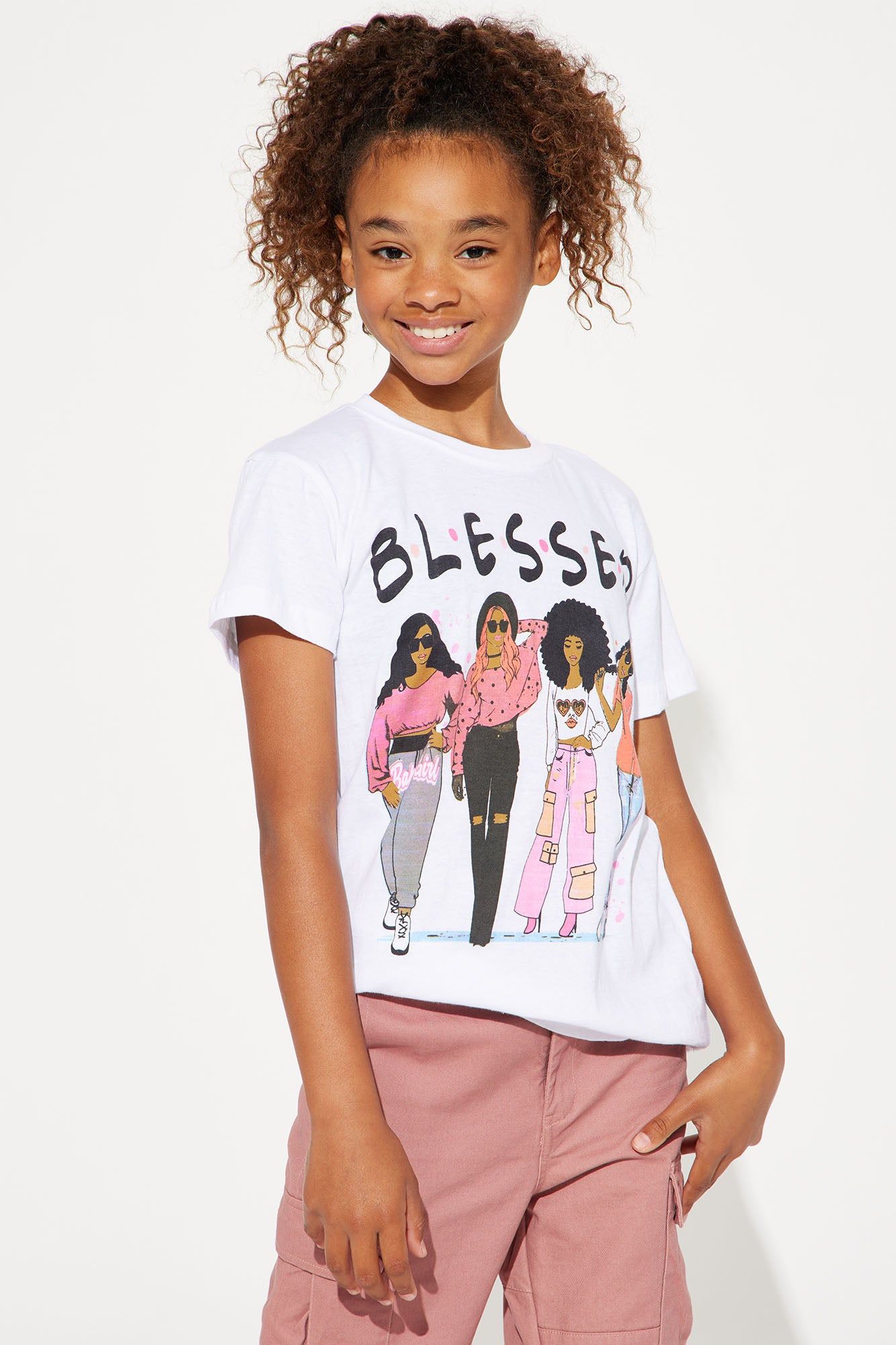 Mini Blessed Friends Screen Tee - White sold by Fashion Nova