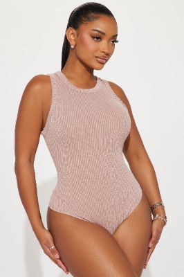 Not Amused Ribbed Bodysuit - Taupe sold by Fashion Nova