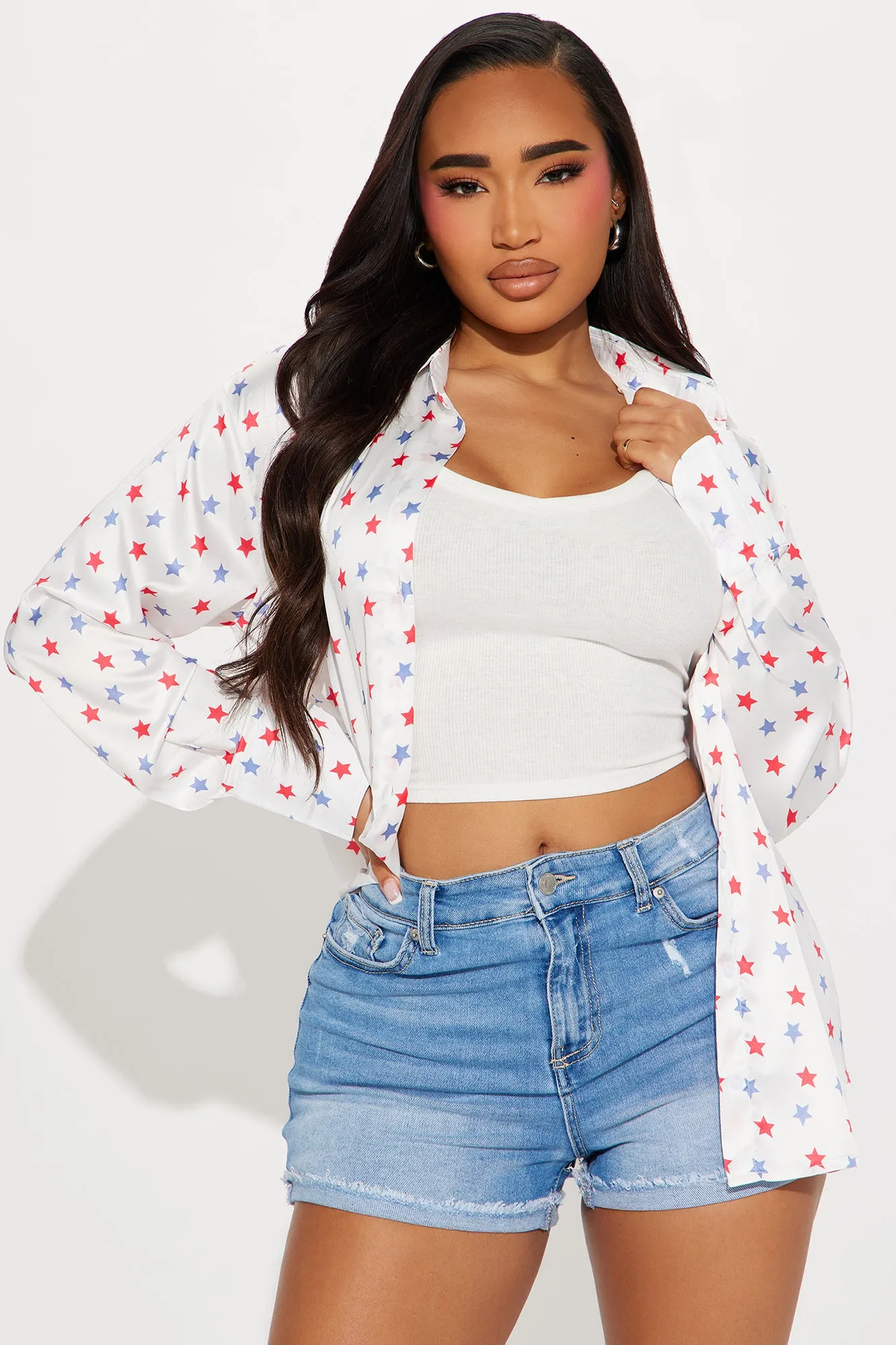 Star Girl Shirt - Ivory/combo sold by Fashion Nova