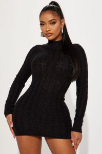 Cari Cable Knit Mini Dress - Black sold by Fashion Nova