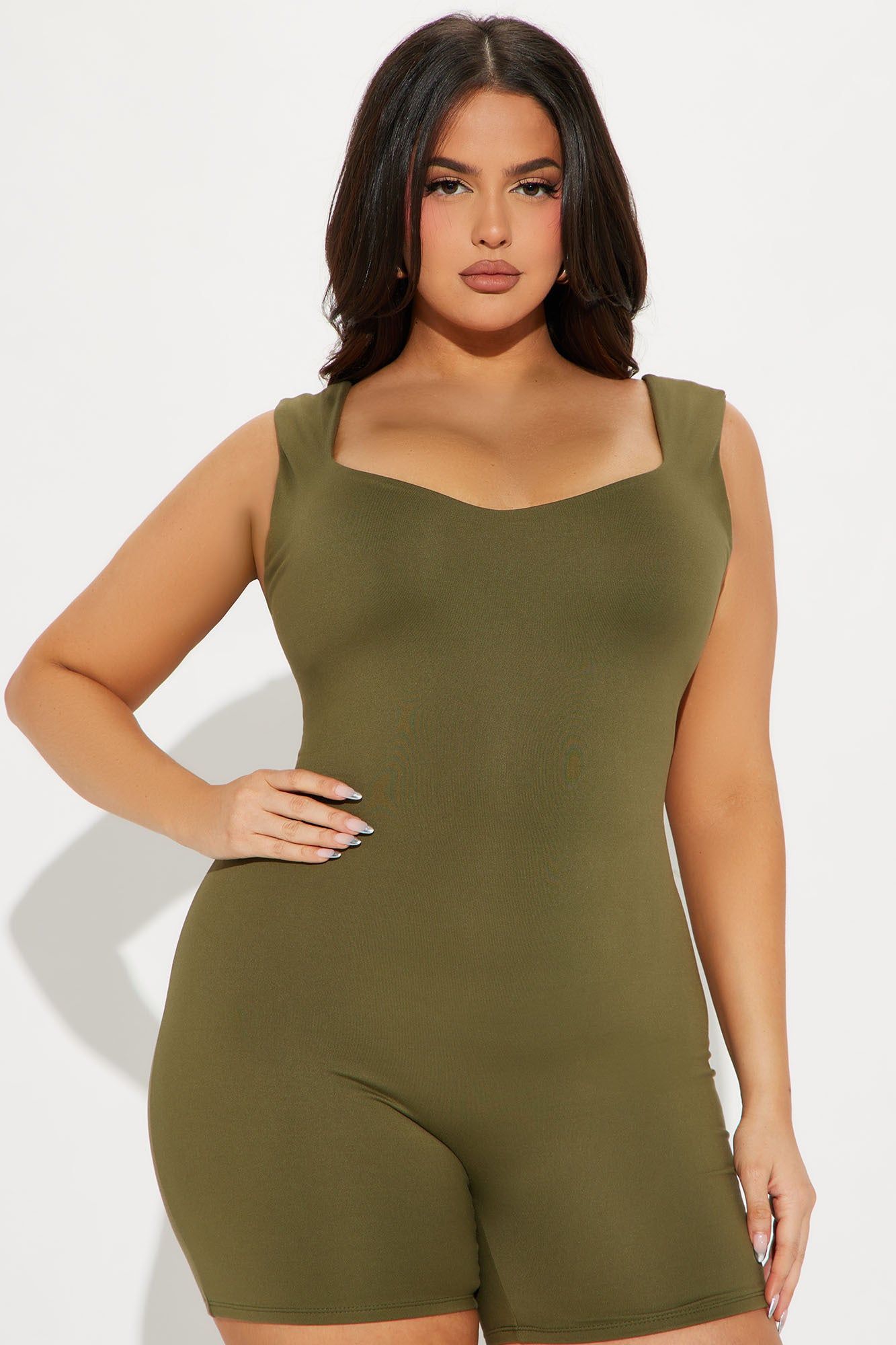 Hold You Tight Double Lined Romper - Olive sold by Fashion Nova product image thumbnail 5