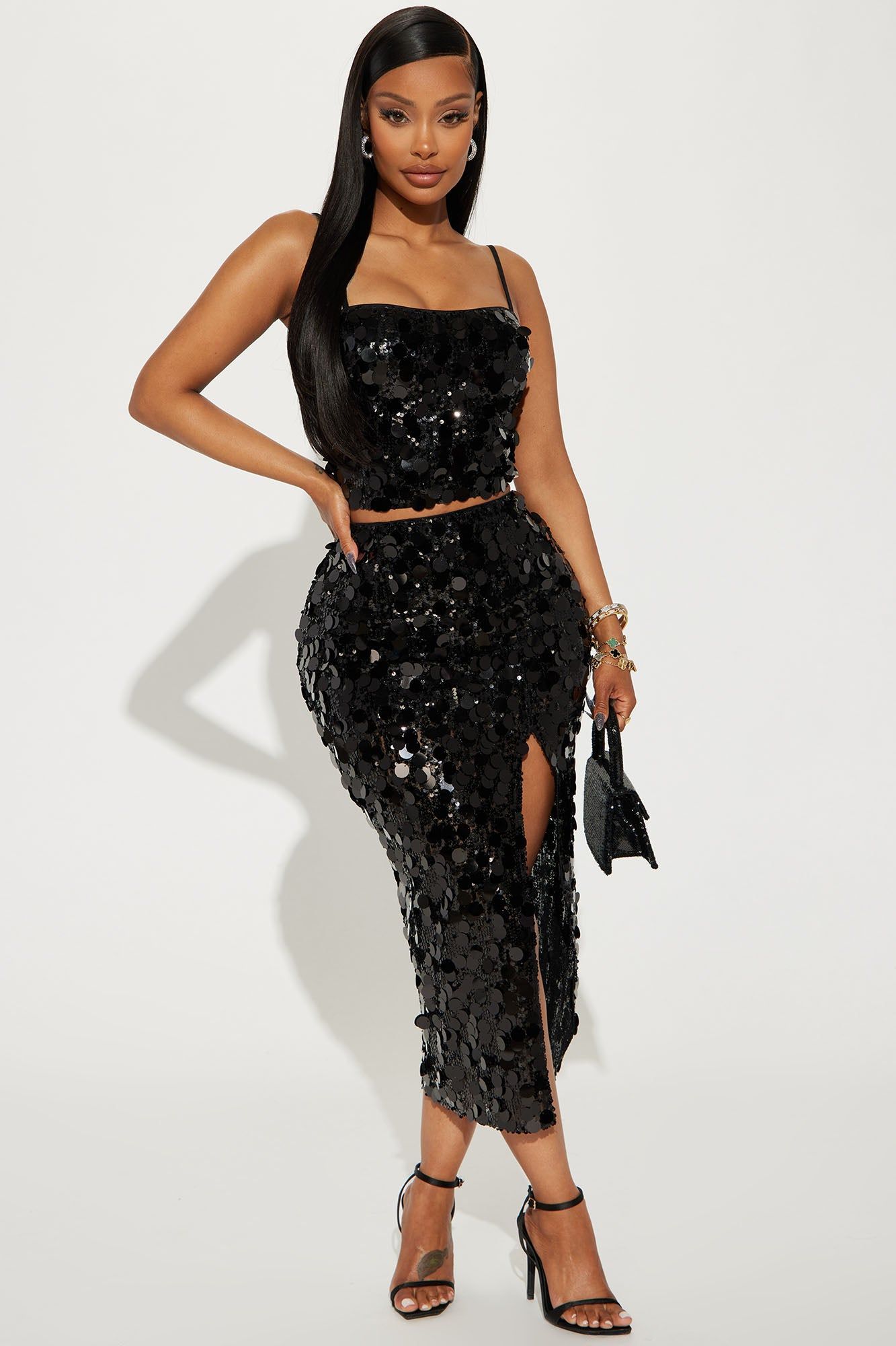 Radiant Sequin Skirt Set - Black sold by Fashion Nova