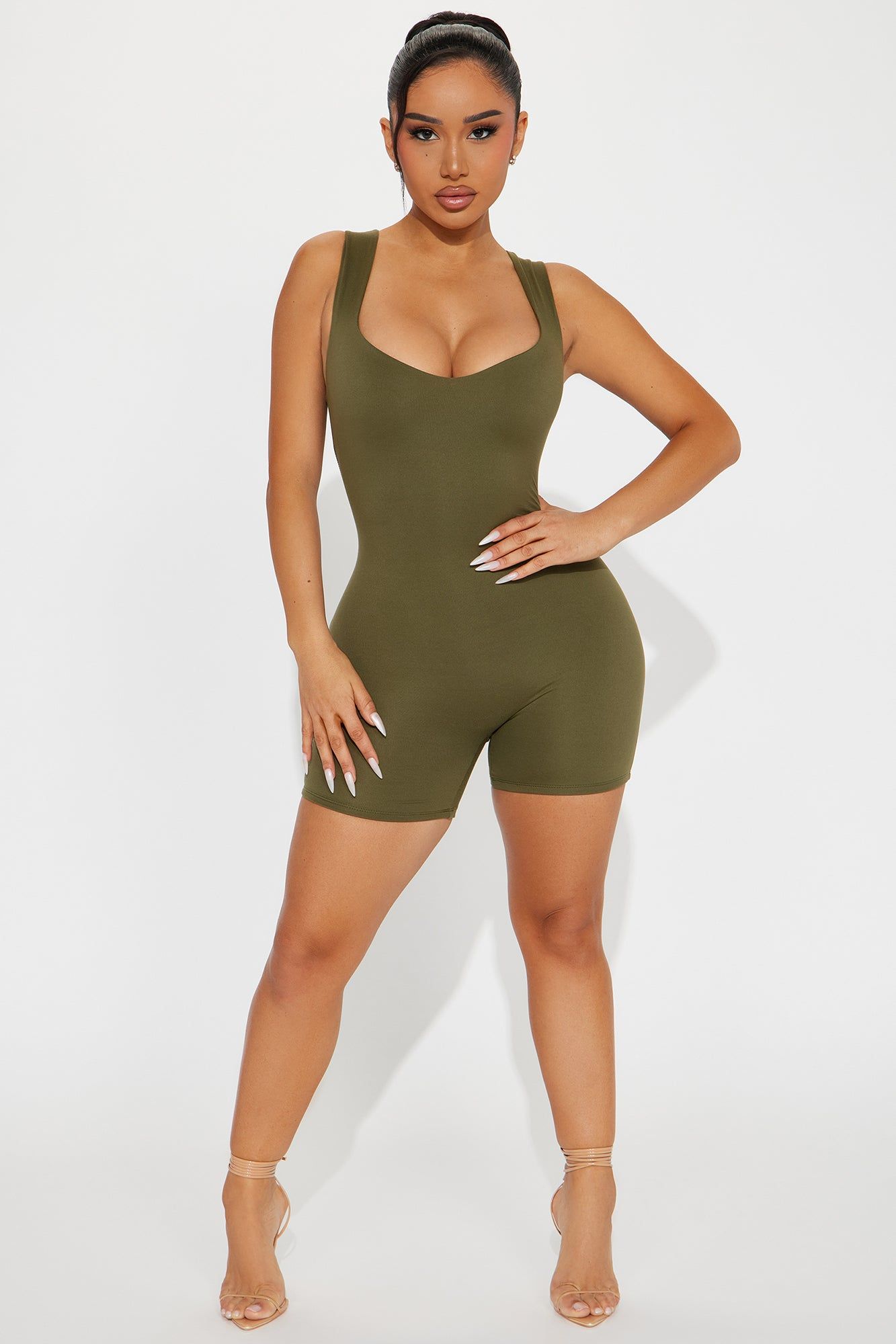 Hold You Tight Double Lined Romper - Olive sold by Fashion Nova product image thumbnail 3