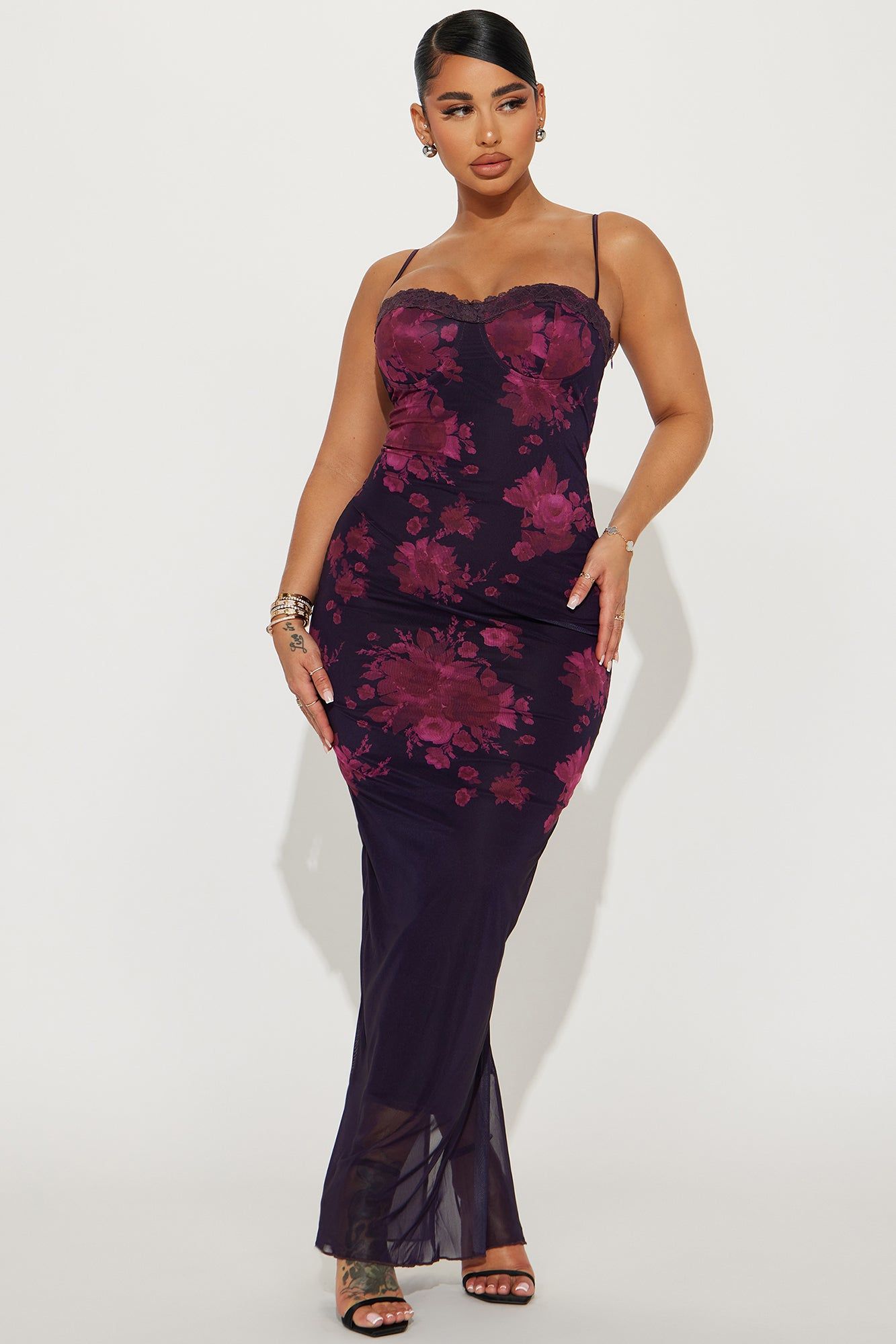 Amelia Mesh Maxi Dress - Purple/combo sold by Fashion Nova