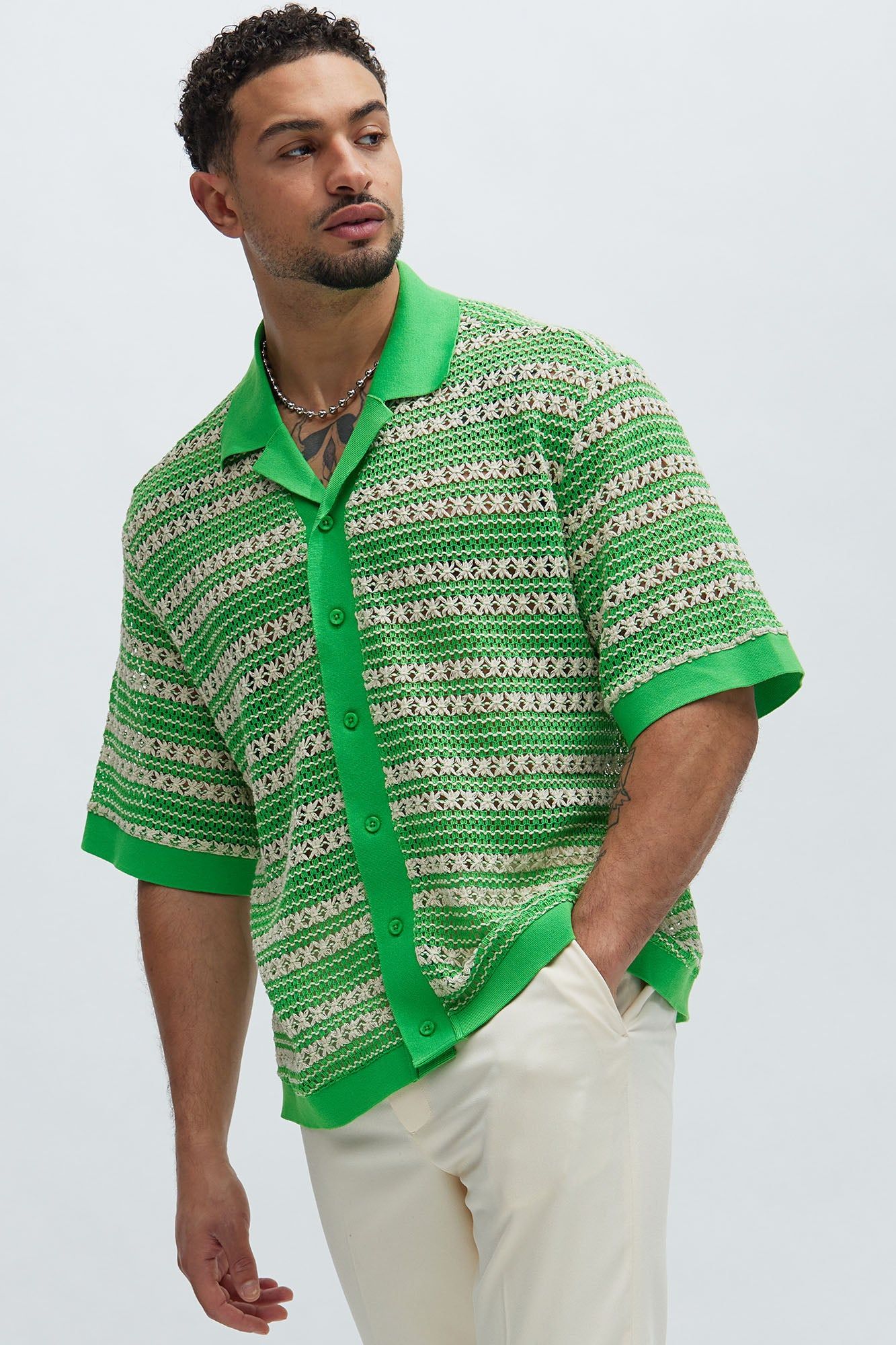 Mario Textured Shirt - Green/combo sold by Fashion Nova