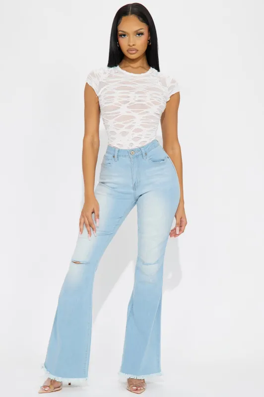 Stealing The Show Stretch Flare Jeans - Light Wash sold by Fashion Nova