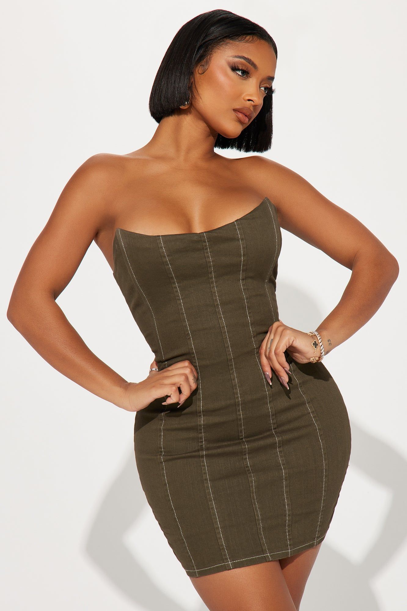 Sierra Denim Mini Dress - Green sold by Fashion Nova