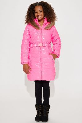 Mini Rock with it PU Puffer Jacket - Neon Pink sold by Fashion Nova