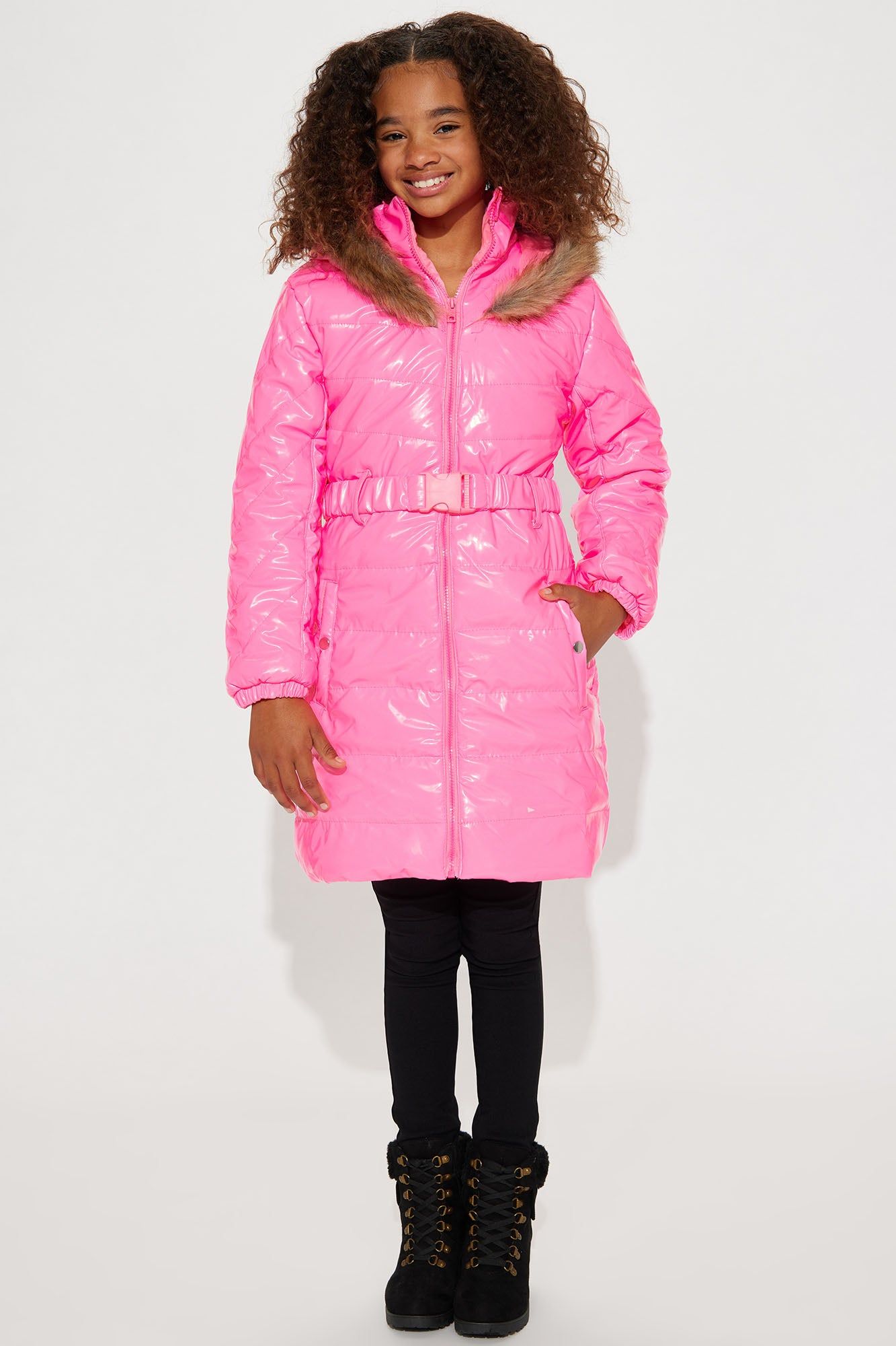 Mini Rock with it PU Puffer Jacket - Neon Pink sold by Fashion Nova