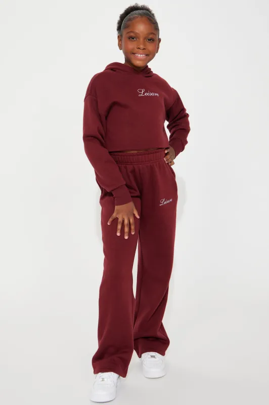Mini Life Of Leisure Fleece Pant Set - Burgundy sold by Fashion Nova