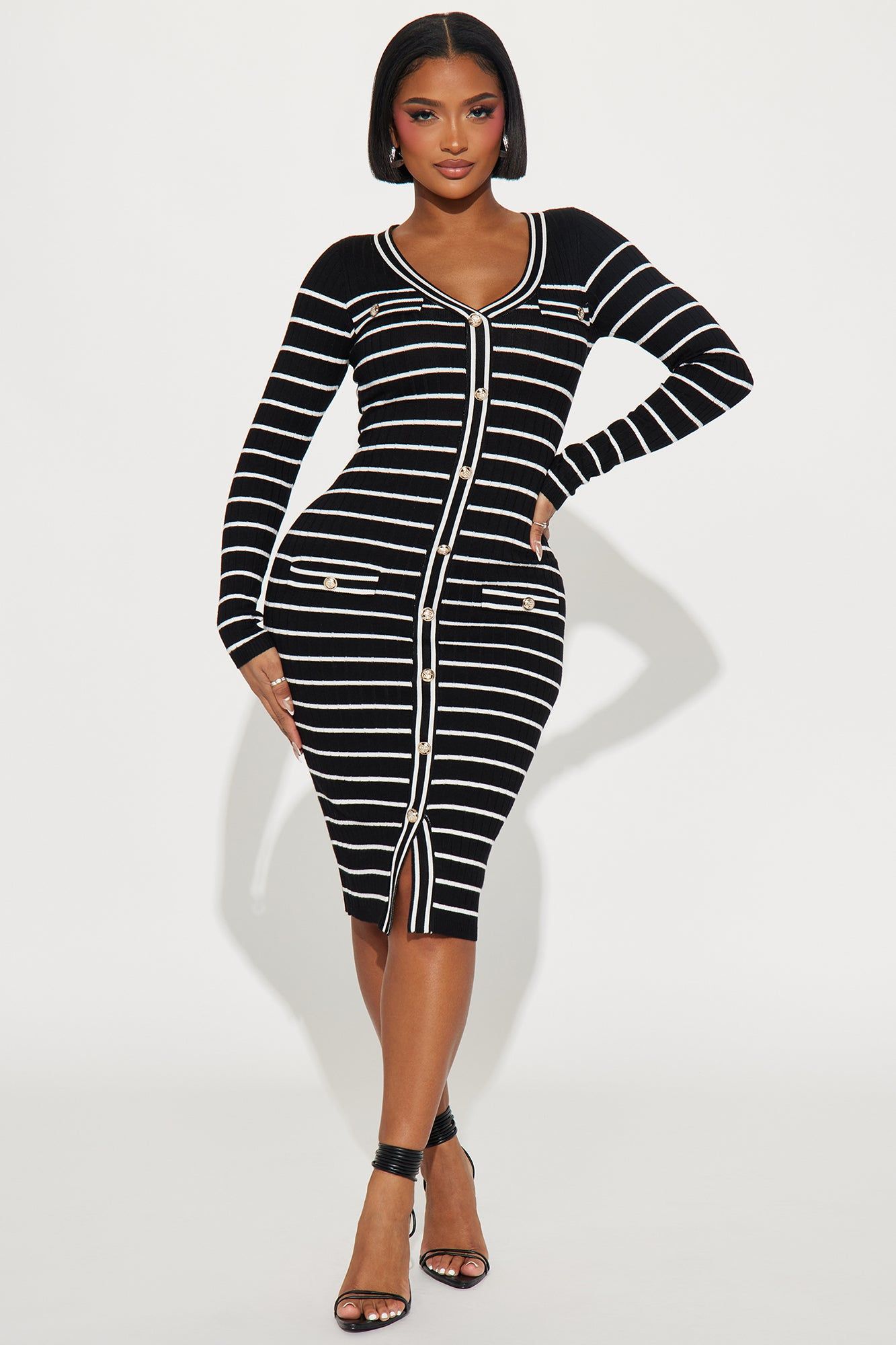 Hannah Sweater Midi Dress - Black/combo sold by Fashion Nova