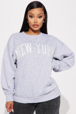 New York Embroidered Screen Sweatshirt - Heather Grey sold by Fashion Nova