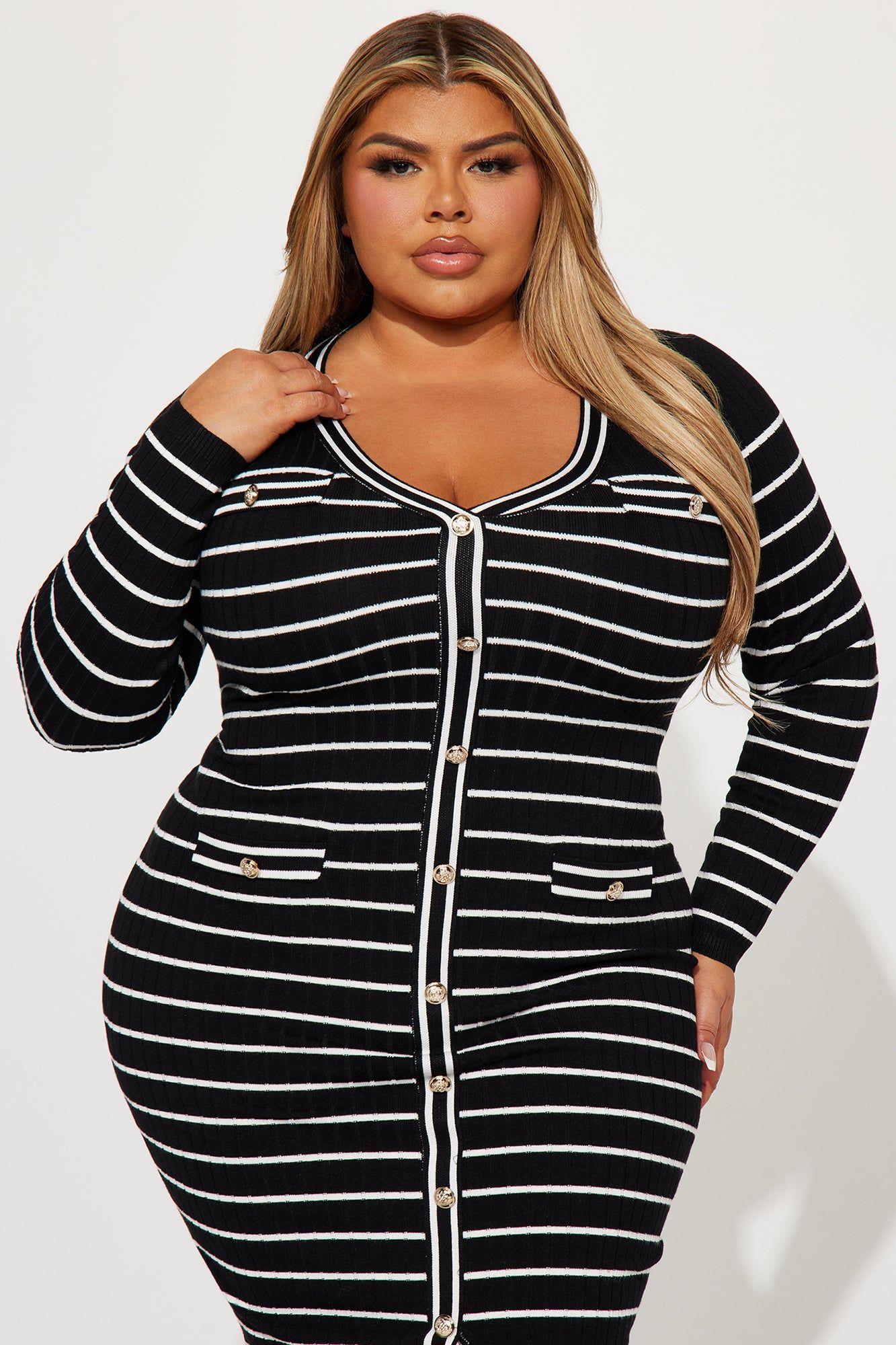 Hannah Sweater Midi Dress - Black/combo sold by Fashion Nova product image thumbnail 5