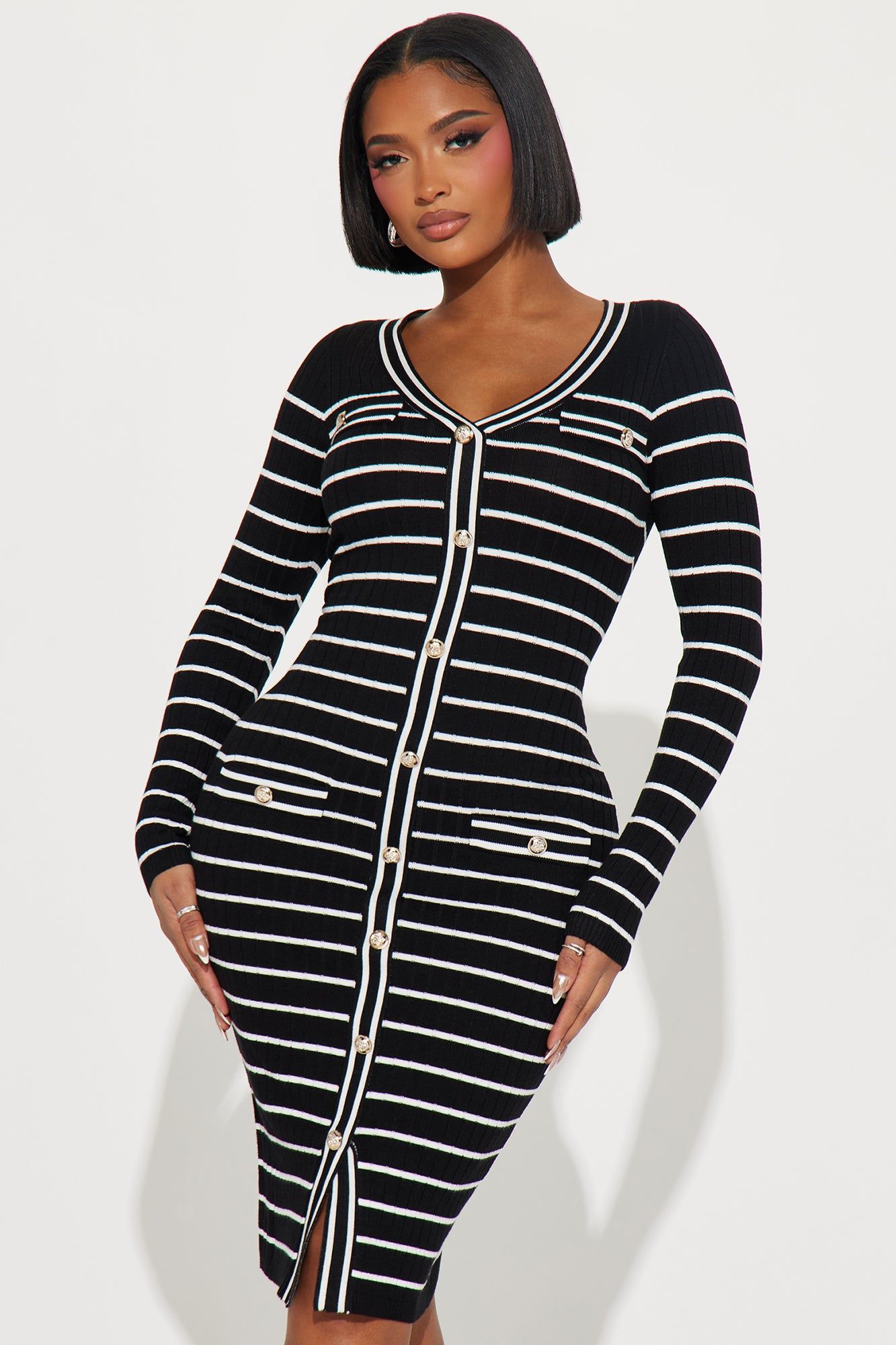 Hannah Sweater Midi Dress - Black/combo sold by Fashion Nova product image thumbnail 2