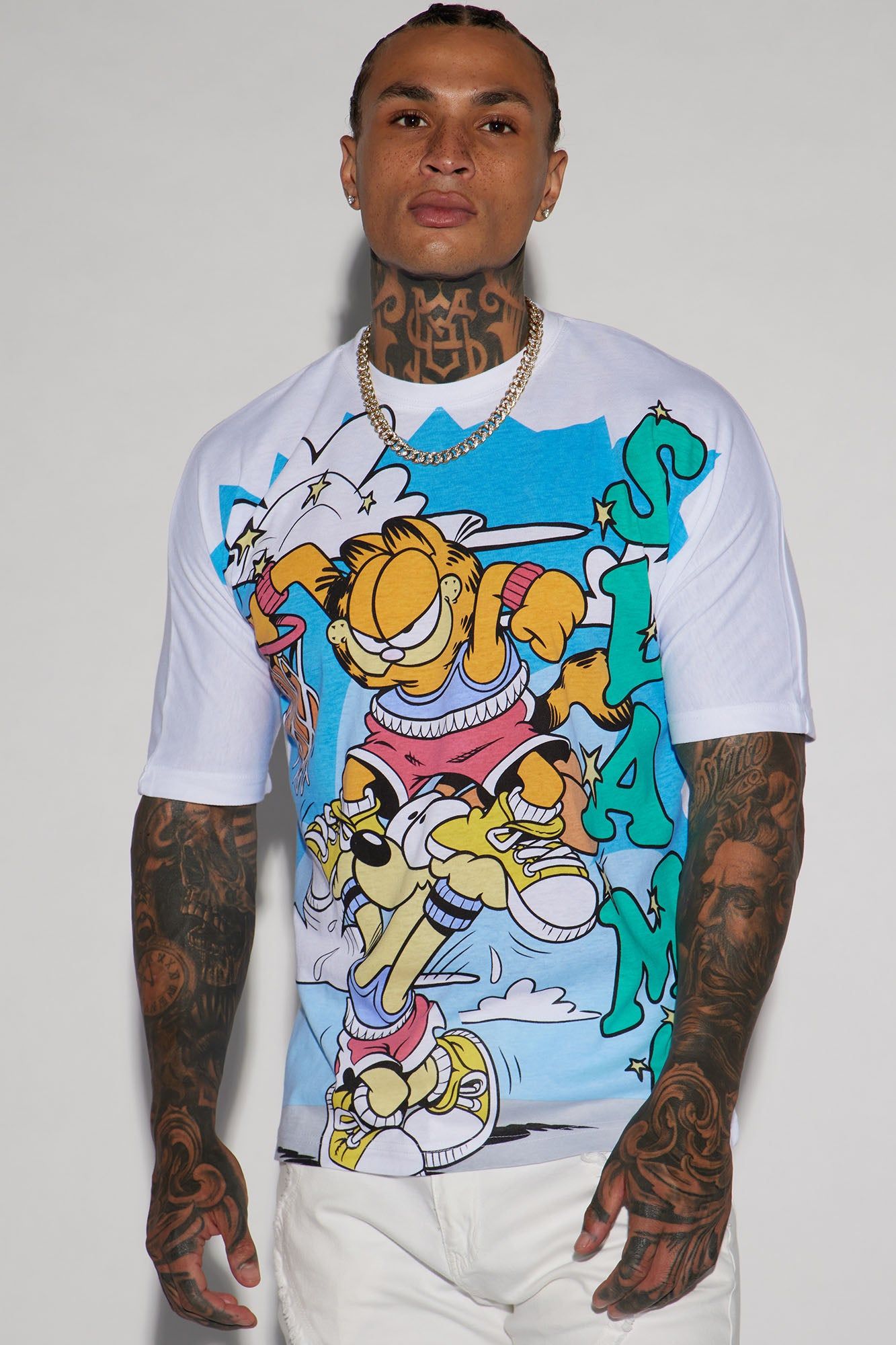 Garfield Poster Slam Short Sleeve Tee - White sold by Fashion Nova